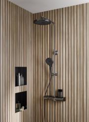 HSK Shower-Set AquaXPro 200 Thermostat Gunmetall gebürstet mit Echtglasablage (ESG), Schwarz