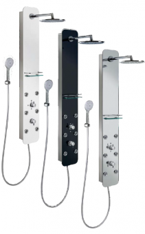 (0) AKTION!  HSK Duschpaneel SOFTCUBE Korpus Edelstahl, Front Edelglass weiß/schwarz/Spiegel 