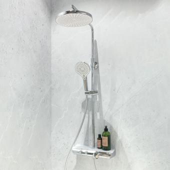 HSK Shower-Set AquaXPro 200 Thermostat Chrom mit Echtglasablage (ESG), Weiß