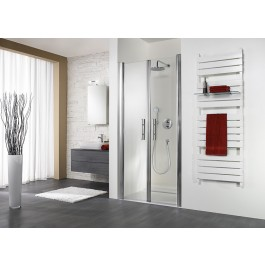 HSK Duschkabine EXKLUSIV PENDELTÜR NISCHE Klar hell mit Glasmattierung Mittig, Breite 65cm | 75 cm | Alu silber-matt