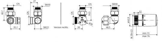 HSK Anschluss-Set, Seitenanschluss Wand, Winkel-Eck Version rechts