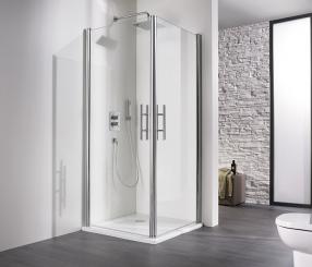 HSK Duschkabine EXKLUSIV ECKEINSTIEG, 2-TEILIG Klar hell mit Edelglas | 100 x 100 cm | Alu silber-matt