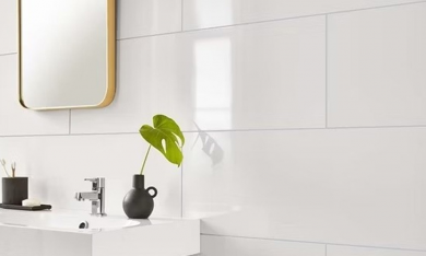 (0) Wandfliese Weiß glänzend 30x90cm kalibriert 